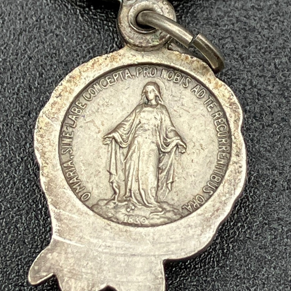 Vintage Miraculous Medal Slider Pendant Rose Virgin Mary Silver Tone Religious - Picture 4 of 9